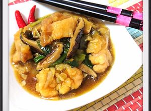 Foto resep Ayam tumis sayur asin & jamur kering shitake