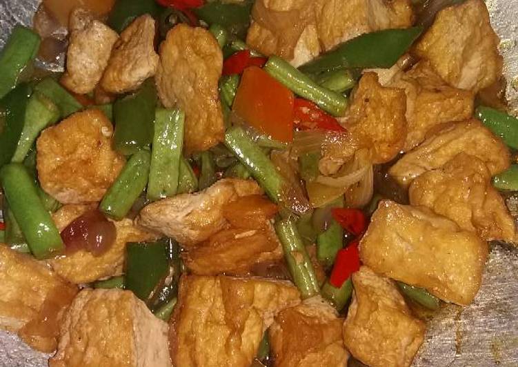 Tumis tahu buncis pedas manis