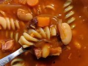 A picture of ham and white beans