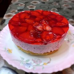 A picture of 3 layered.. Strawberry mousse cake 🎂🎂.
