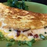Omelette with Crispy Bacon, Vegetables and Mozzarella Cheese