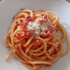 Bucatini all'amatriciana A picture of Bucatini all'amatriciana.
