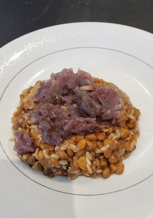 A picture of Instant pot Vegan, oil free mujadra.