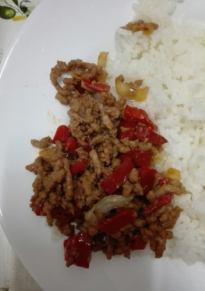 Una foto de Carne picada picante salteada
