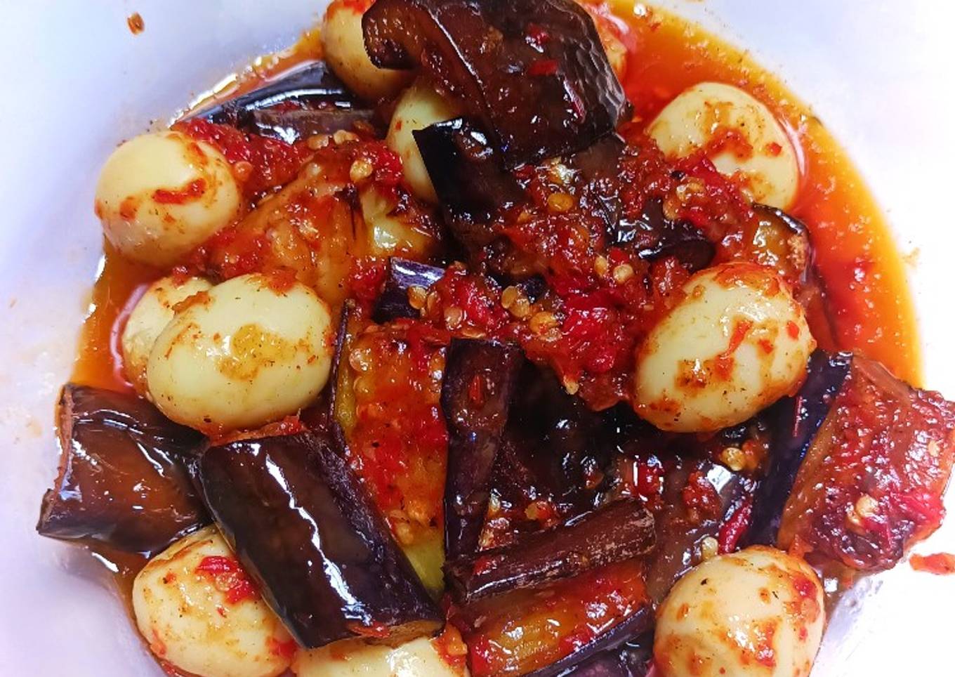 Telor puyuh+ terong balado