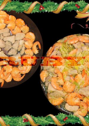 Hình của món Tôm nấu thịt và hành poiro (Boa-rô).