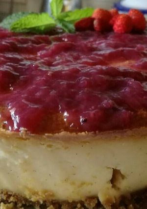 Una foto de Tarta de queso con arándanos. Sin azúcar