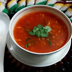 A picture of Tomato Basil Noodle Soup.