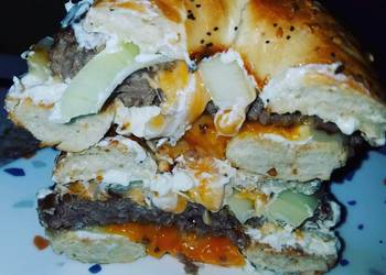 Easy Making Recipe Everything Bagel Fried Onion Cream cheese Cheddar Cheese Burger Most Delicious Easy Making Recipe Everything Bagel Fried Onion Cream cheese Cheddar Cheese Burger Most Delicious
