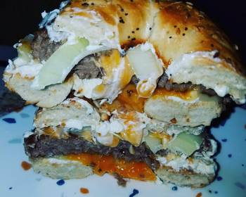 Ultimate, Prepare Everything Bagel Fried Onion Cream cheese Cheddar Cheese Burger Home Style