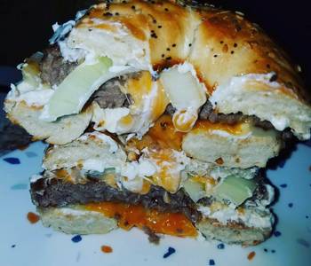 Latest Recipe Everything Bagel Fried Onion Cream cheese Cheddar Cheese Burger Home Style