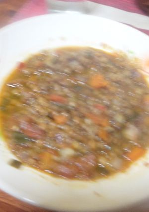 Una foto de Lentejas con repollo y panceta