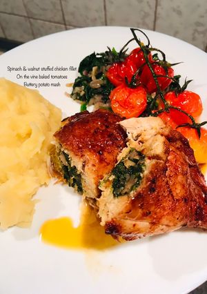 A picture of Kale and Walnut Stuffed Chicken.