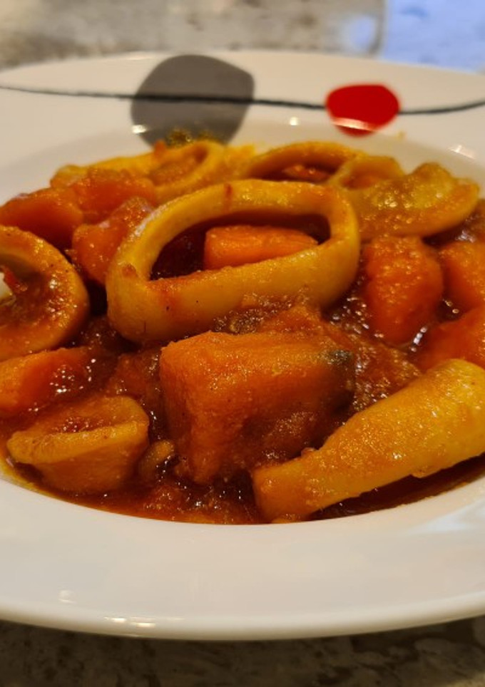 Una foto de Anillas de calamar con boniato