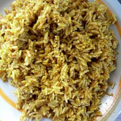 Red oil Rice and blendered scent leave A picture of Red oil Rice and blendered scent leave.