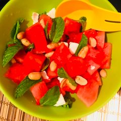 A picture of Tofu and watermelon salad.