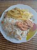 Arroz a la jardinera con pollo broaster