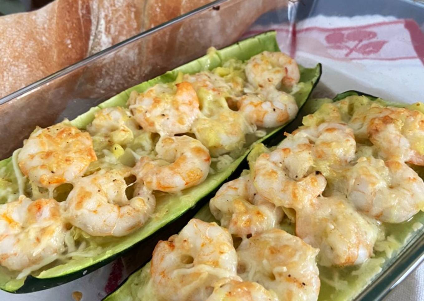 Calabacín relleno de langostinos 🌱🦐