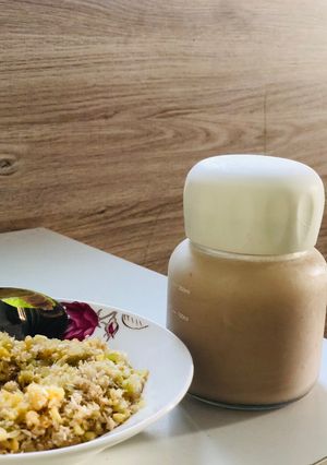 Hình của món Sữa óc chó hạnh nhân đậu xanh.