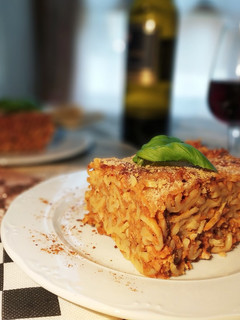 Una foto de Lasaña de Fusilli y Carne con Bechamel de Calabaza