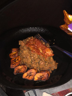 A picture of Beans and Fried Plantain.