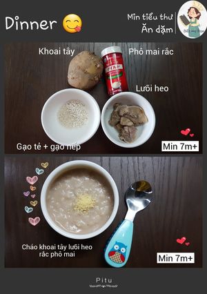 Hình của món Cháo khoai tây lưỡi heo rắc phô mai.