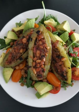 A picture of Bitter gourd with peanut stuffing.