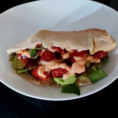 A picture of My Pork & Tomato Sausages on Pitta Bread 😃.