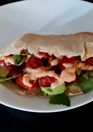 A picture of My Pork & Tomato Sausages on Pitta Bread 😃.