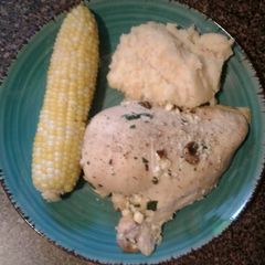 A picture of Baked stuffed chicken breast w/mushroom,spinach and feta cheese.