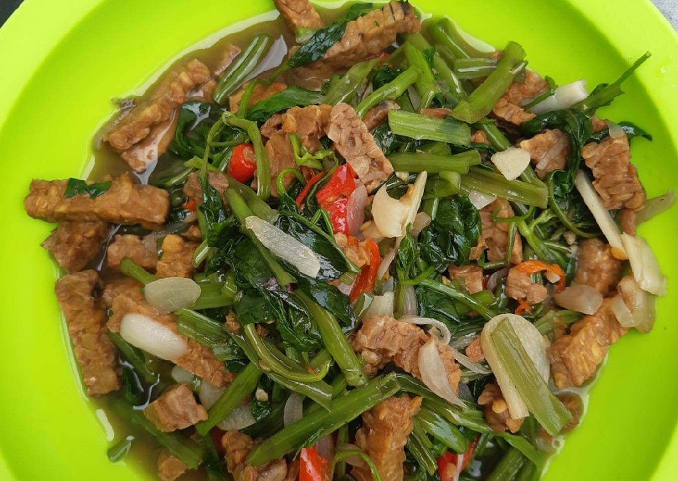 Cah kangkung mix tempe super gampang