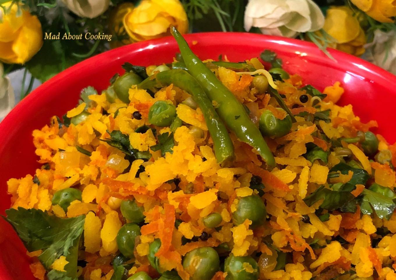 Carrot Peas Poha – Healthy Breakfast