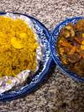 Fruit rice and chicken sauce