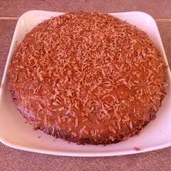 A picture of Moist chocolate cake using table top cooker.