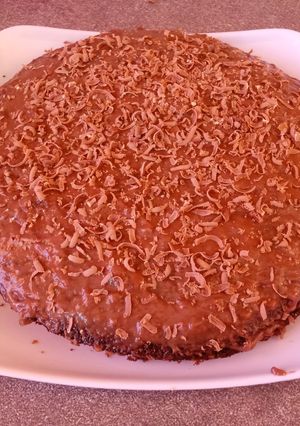 A picture of Moist chocolate cake using table top cooker.