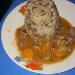 A picture of Mukimo and beef stew.