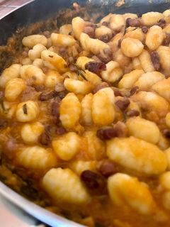 A picture of Gnocchi with Squash and Mixed Beans.