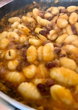 A picture of Gnocchi with Squash and Mixed Beans.