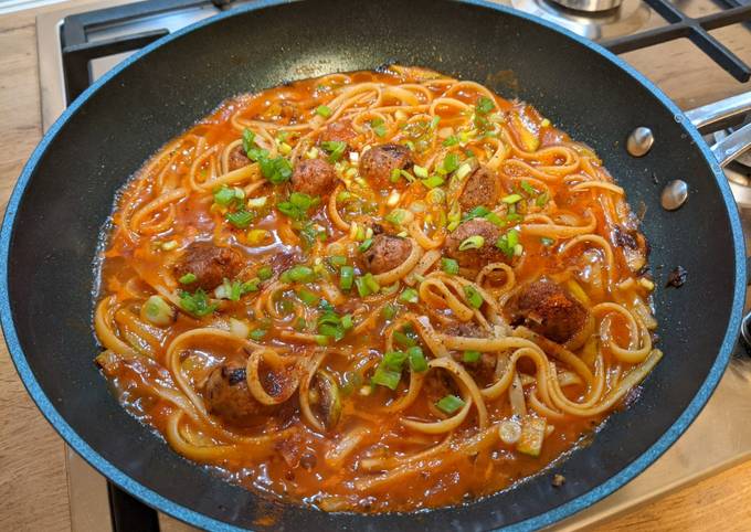 Vegan meatballs noodles