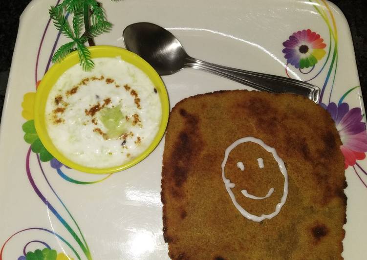 Steps to Prepare Any-night-of-the-week Oats paratha with cucumber raita