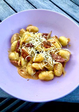Une photo de Gnocchis gorgonzola/ mascarpone et chorizo