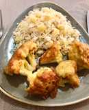 Coliflor Dorada y Arroz con Papas