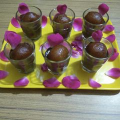 A picture of Gulab jamun pudding.