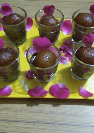 A picture of Gulab jamun pudding.