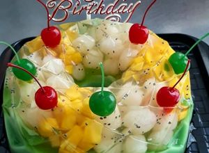 Foto resep Puding buah kelengkeng dan mangga lapis puding pandan