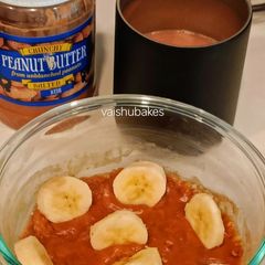 A picture of Instant Baked Pudding with Peanut butter, Banana and Oats (Instant healthy Breakfast Pudding).