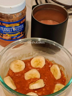 A picture of Instant Baked Pudding with Peanut butter, Banana and Oats (Instant healthy Breakfast Pudding).