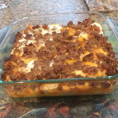 A picture of Egg and sausage soufflé.