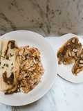 Huevos pericos con espinaca, envuelto de maíz y bananos caramelizados con azúcar de coco y maní 🤯