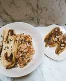 Huevos pericos con espinaca, envuelto de maíz y bananos caramelizados con azúcar de coco y maní 🤯